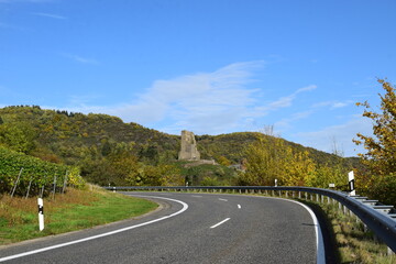 Straße durch die Weinberge über Klotten an der Mosel