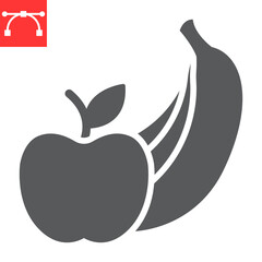 Fruits glyph icon, apple and banana, fruits sign vector graphics, editable stroke solid icon, eps 10.