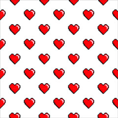 Fototapeta na wymiar Seamless pattern with red pixel hearts. Vector