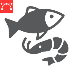 Sea food glyph icon, fish and shrimp, seafood sign vector graphics, editable stroke solid icon, eps 10.