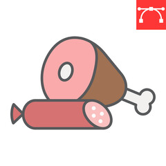 Deli color line icon, leg of ham and salami, beef sign vector graphics, editable stroke filled outline icon, eps 10.
