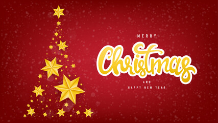 Merry Christmas Calligraphic ,Red hand lettering inscription to winter holiday with Christmas tree star  on Red background,Vector illustration EPS 10