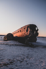 Fototapeta na wymiar The wreckage of a plane in Iceland. Douglas Super DC-3 Dakota