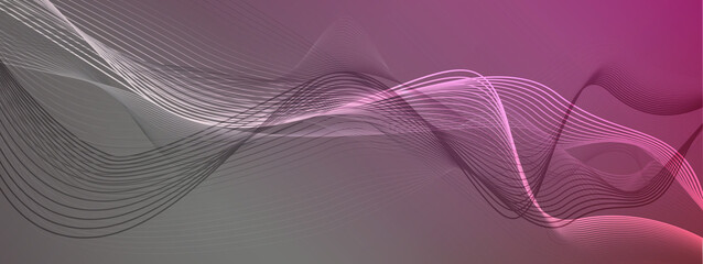 Abstract background with wavy dynamic lines. Pink gray gradient. Vector illustration.