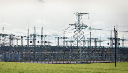 Part of an electrical substation with circuit breakers and disconnectors