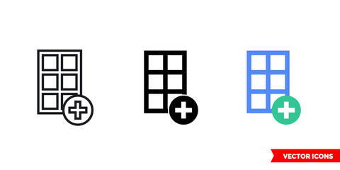 Insert table icon of 3 types color, black and white, outline. Isolated vector sign symbol.