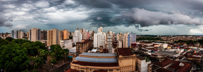 Panorama view of downtown Ribeirão Preto with a storm approaching