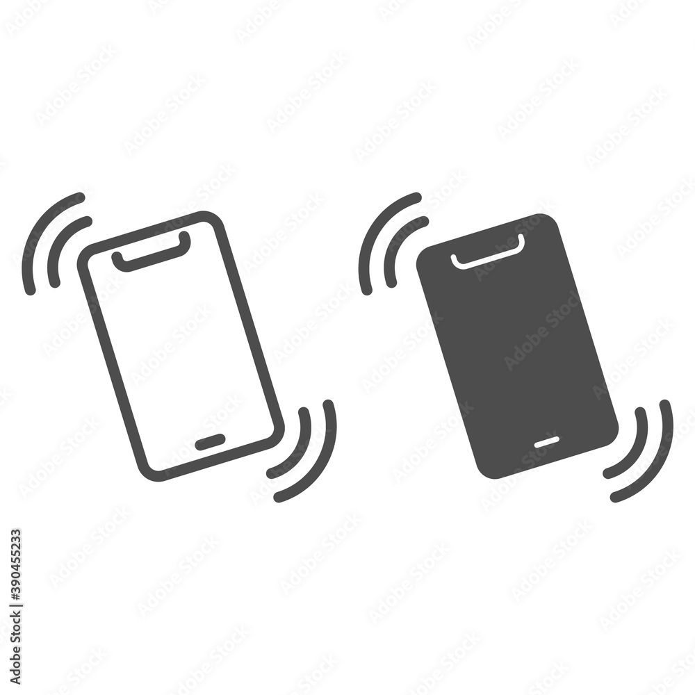 Poster vibration alert in smartphone line and solid icon, smartphone concept, mobile call sign on white bac
