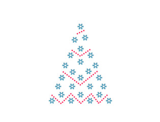 Fototapeta na wymiar Stylized Christmas tree made of snowflakes with a decorative ornament. 