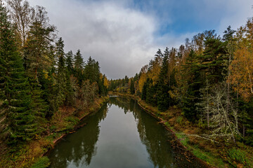 Fototapeta na wymiar Plyussa river in autumn, Pskov region, Russia