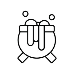 Cauldron with liquid cooking and bubbles line icon