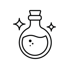 illustration of a glass bottle with a liquid and twinkle line icon