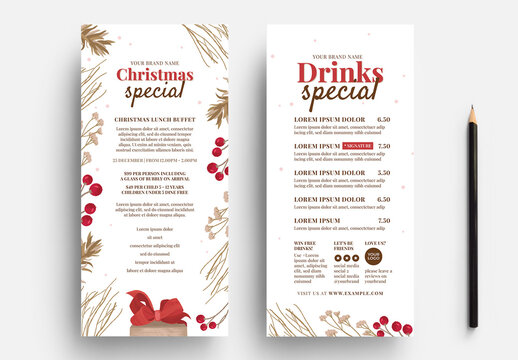 thin Christmas Menu Layout with Festive Decoration