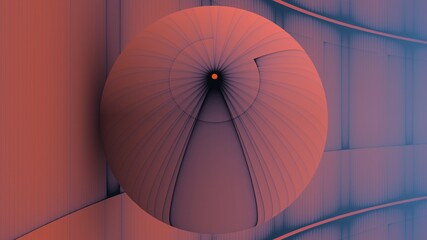 rendu 3D d'un travail sur une sphère posée contre une forme