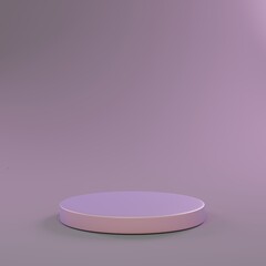 3d illustration pedestal,geometric violet cylinder podium platform for cosmetic product presentation.Mock up design empty space. Abstract composition in pastel background modern style