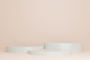 3d illustration pedestal,geometric step white cylinder podium platform for cosmetic product presentation.Mock up design empty space. Abstract composition in pastel background modern style