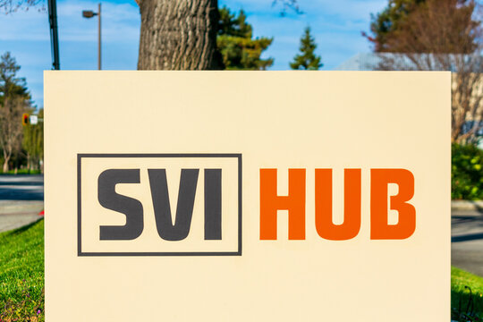 SVI HUB sign at coworking space location in Silicon Valley - Sunnyvale, California, USA - 2020