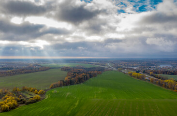 Aerial view of agricultural landscape in autumn season