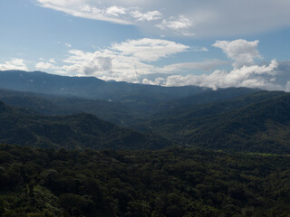 Beautiful aerial landscape view of the green mountains of Costa Rica