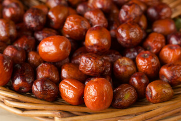 selective focus on a large group of jujubes fruits