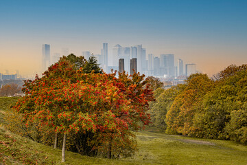 Obraz premium Disused power station and skyscrapers