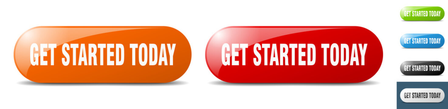 get started today button. key. sign. push button set