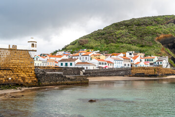 Azores, Island of Faial, the bay of Horta with the beach of Porto Pim.