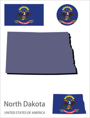 flag and silhouette of the state of North  Dakota
