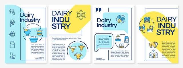 Dairy industry brochure template. Organic milk farming. Flyer, booklet, leaflet print, cover design with linear icons. Vector layouts for magazines, annual reports, advertising posters