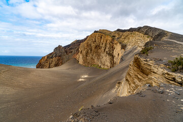 Azores, Island of Faial, view on the volcanic landscape of the Volcano Capelinhos