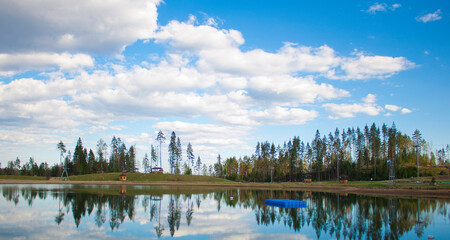 Fototapeta premium Calm lake water reflecting the trees
