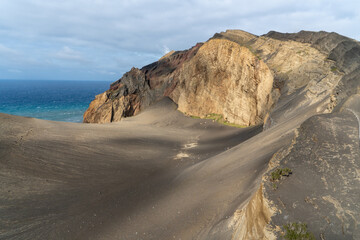 Azores, Island of Faial, view on the volcanic landscape of the Volcano Capelinhos