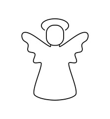 Vector drawing of a festive angel drawn by lines on a light background.