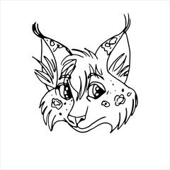 The very sad cartoon lynx. Vector stock illustration.