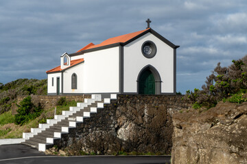 Fototapeta premium Azores, Island of Faial, Chapel of Nossa Senhora da Guia, built of the volcanic cone of Monte da Guia