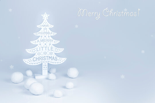 Christmas. Snowballs on a blue background. Card. Copy space.