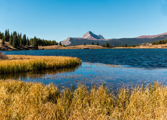 Andrews Lake With Engineer Mountain, Andrews Lake State Wildlife Area, Colorado, USA