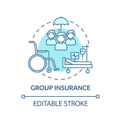 Group insurance concept icon. Disability insurance types. Proffesional clinical help for working team idea thin line illustration. Vector isolated outline RGB color drawing. Editable stroke