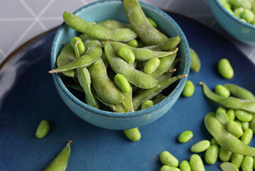 Frozen soya beans in a bowl, Vegetarian protein source