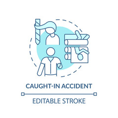 Caught in accident concept icon. Work related injuries. High risk working options. Dangerous factory job places idea thin line illustration. Vector isolated outline RGB color drawing. Editable stroke