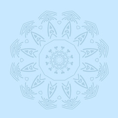 Beautiful mandala / snowflake design on blue background. Winter vector illustration.