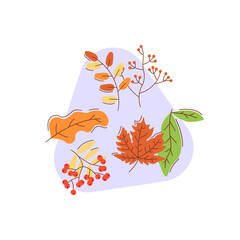 Falling dried leaves flat vector concept illustration with abstract shapes. Fall foliage. Autumn season. Colorful trees. Seasonal nature. Forest and park. Natural scenery 2D organic cartoon elements