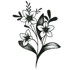 Graphic outline illustration of flowers. For design.