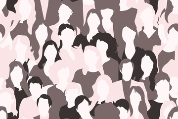 -Women crowd- ARTWORK abstract seamless pattern. Repetitive abstract vector illustration of women crowd. We Are United, equality, diversity.