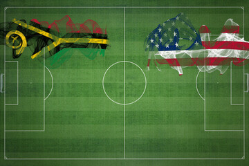 Vanuatu vs United States Soccer Match, national colors, national flags, soccer field, football...