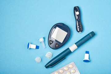 diabetic set of glucose meter monitor, lancet with spare needles, syringe pen for injecting insulin...