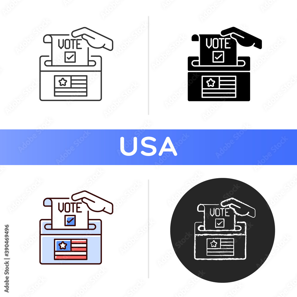 Poster ballot drop box icon. voting for candidate. political system. selection party official candidate. re