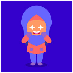 Muslim girl Cartoon shining, awe, excited. Daily fun activities. funny character Vector illustration. kids