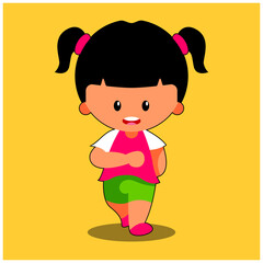 Girl Cartoon walking, exercise. Daily fun activities. funny character Vector illustration. kids