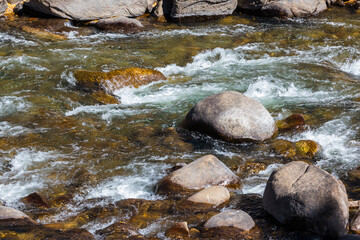 Fototapeta na wymiar Rapids and Boulders on The Arkansas River, Buena Vista, Colorado, USA